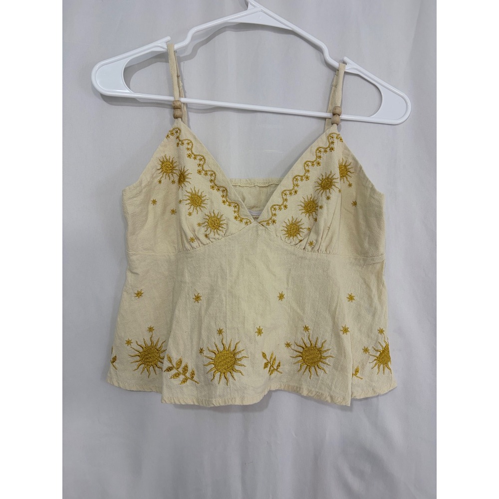 ROMWE Cream Sun Embroidered Cami Top